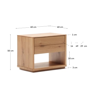 Alguema bedside table in oak wood veneer with natural finish, 60 x 50 cm - sizes