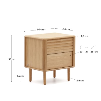Table de chevet Lenon 2  tiroirs bois et placage chêne 50 x 55 cm FSC MIX Credit - dimensions