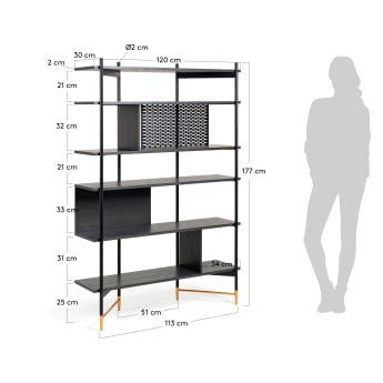 Milian shelving unit with ash wood veneer in a black finish, 120 x 170 cm - sizes