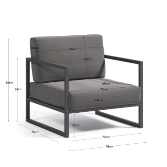 Fotel Comova 100% ogrodowy w kolorze ciemnoszarym i czarnym z aluminium - rozmiary