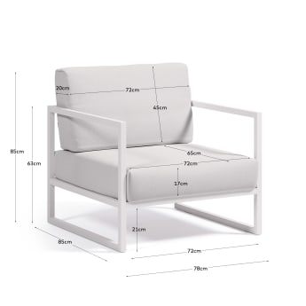 Fotel Comova 100% ogrodowy w kolorze białym i białym aluminium - rozmiary