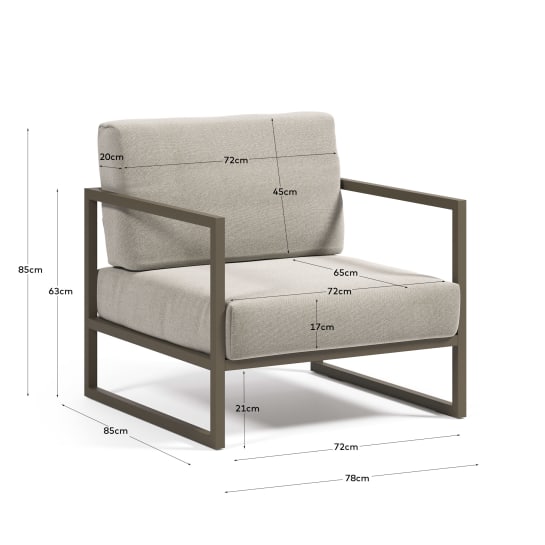 Comova 100% outdoor armchair in light grey and green aluminium | Kave Home