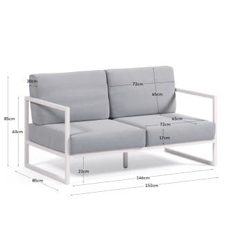 Comova 100% outdoor 2-seater sofa in blue and white aluminium, 150 cm - sizes