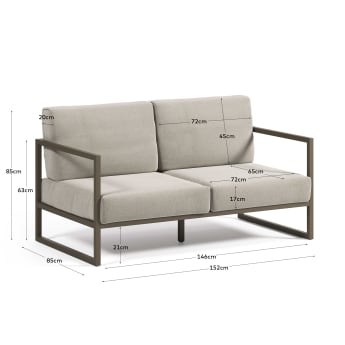 Comova 100% outdoor 2-seater sofa in light grey and green aluminium, 150 cm - sizes