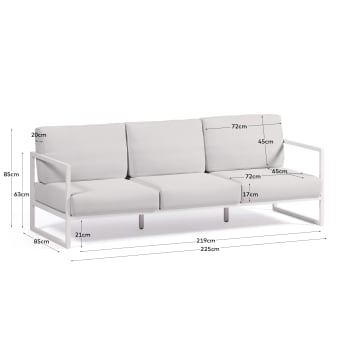 Comova 100% outdoor 3-seater sofa in white and white aluminium, 222 cm - sizes