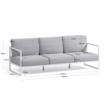 Comova 100% outdoor 2-seater sofa in blue and white aluminium, 222 cm - sizes