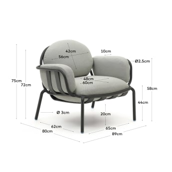 Joncols outdoor fauteuil in aluminium met grijs gelakte afwerking - maten