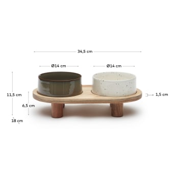 Dumbi set of 2 pet food and water bowls with support in white and brown Ø 14 cm - sizes