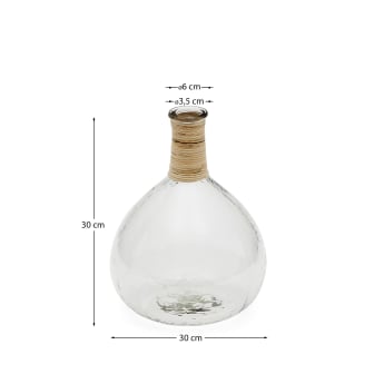 Vaas Serlina van rotan en gerecycled transparant glas 30 cm - maten