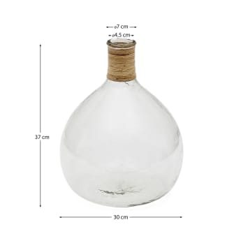 Vaas Serlina van rotan en gerecycled transparant glas 37 cm - maten