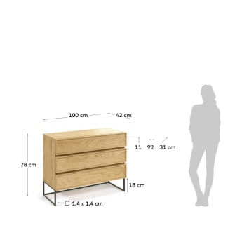 Taiana chest of drawers with oak veneer and steel frame with black finish 100 x 78 cm - sizes