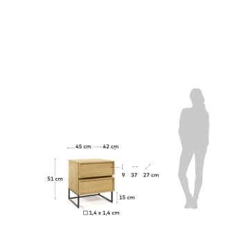 Table de chevet Taiana avec placage en chêne 45 x 51 cm - dimensions