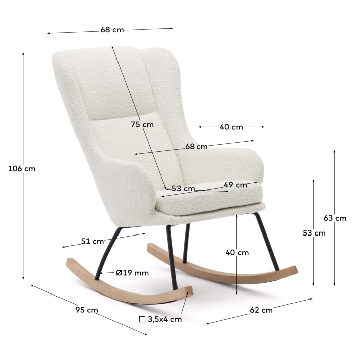 Poltrona a Dondolo Maustin in tessuto effetto shearling blanco telaio in  acciaio nero e legno di faggio