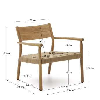 Fauteuil Yalia en bois de chêne FSC 100% finition naturelle et siège en corde de papier - dimensions