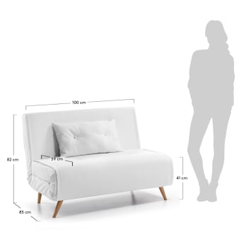 Tupana 2 seater sofa bed in white faux leather, 100 cm - sizes