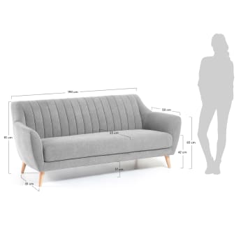 Obo 3 seater sofa in light grey with solid oak wood legs 190 cm | Kave Home