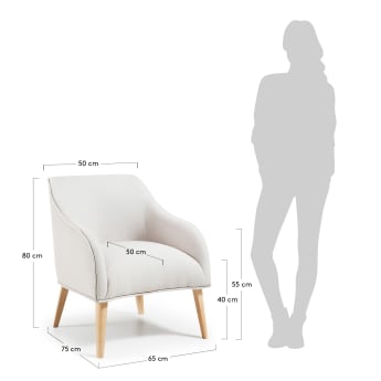 Bobly armchair in beige with wooden legs with natural finish - sizes