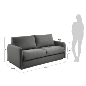 Kymoon 2 seater sofa bed in black visco fabric, 140 cm - sizes