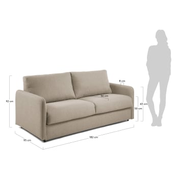 Kymoon 2 seater visco sofa bed in chrono beige, 140cm - sizes