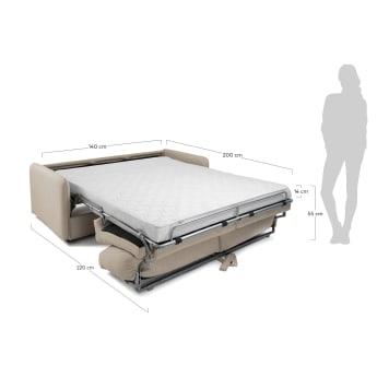 Kymoon 2 seater visco sofa bed in chrono beige, 140cm - sizes