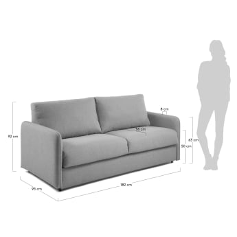 Kymoon 2 seater visco sofa bed in light grey, 140cm - sizes