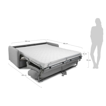 Kymoon 2 seater polyurethane sofa bed in light grey, 140cm - sizes