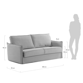 Samsa 2 seater visco sofa bed in grey, 160cm - sizes