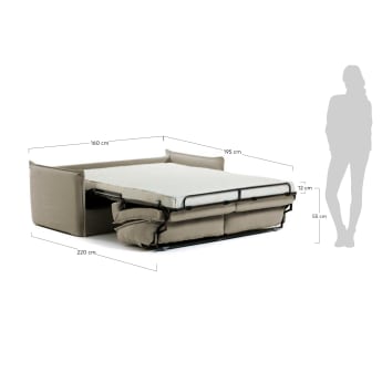 Samsa 2 seater polyutherane sofa bed in beige, 160cm - sizes