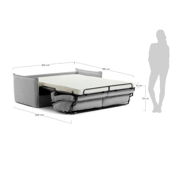 2θ καναπές-κρεβάτι Samsa, πολυουρεθάνη, γκρι, 160εκ - μεγέθη