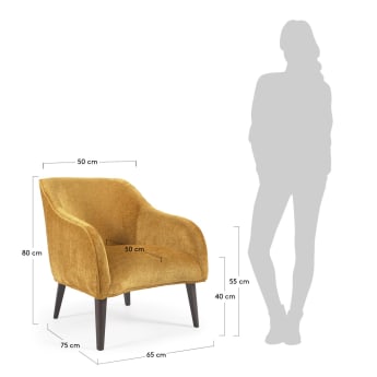 Bobly armchair in mustard chenille and wooden legs with wenge finish - sizes