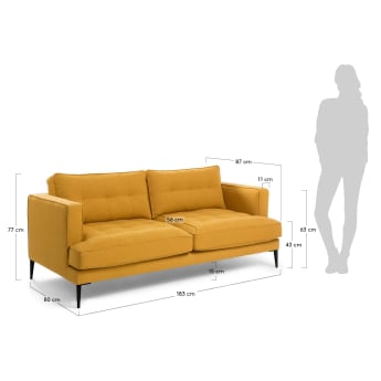Tanya 2 seater sofa in mustard, 183 cm - sizes
