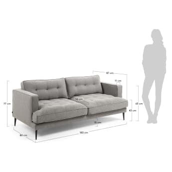 Tanya 2 seater sofa in grey, 183 cm - sizes
