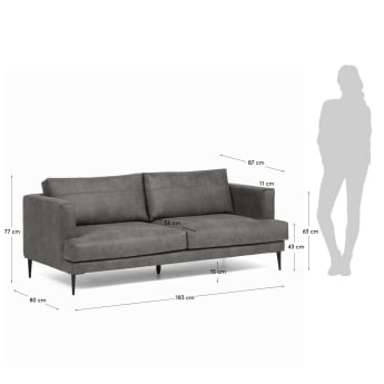 Tanya 2 seater sofa upholstered in dark grey 183 cm - sizes