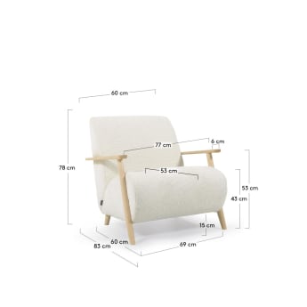 Meghan armchair in white fleece with solid ash legs with natural finish - sizes