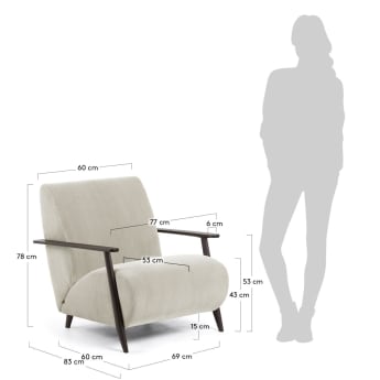 Meghan armchair in beige corduroy with solid ash legs in a wenge finish - sizes