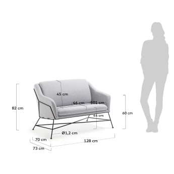 Brida 2 seater sofa in lightgrey, 128 cm - sizes