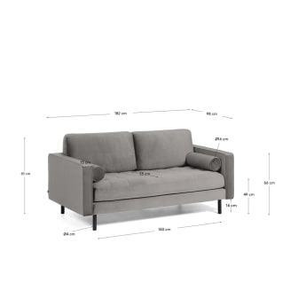 Debra 2 seater sofa in grey velvet, 182 cm - sizes