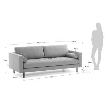 Debra 2 seater sofa in light grey, 182 cm - sizes