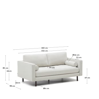 Debra 2-seater sofa in pearl chenille and legs with wenge finish, 182 cm - sizes