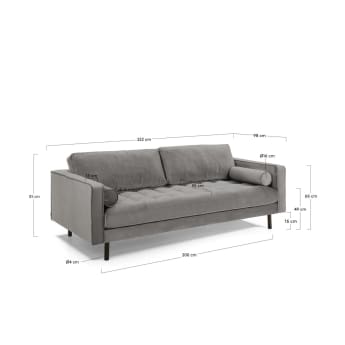 Debra 3 seater sofa in grey velvet, 220 cm - sizes