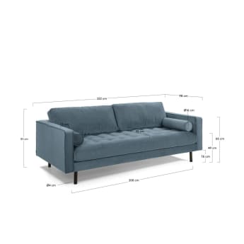 Debra 3 seater sofa in turquoise velvet, 222 cm - sizes