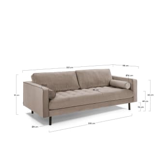 Debra 3 seater sofa in beige velvet, 222 cm - sizes