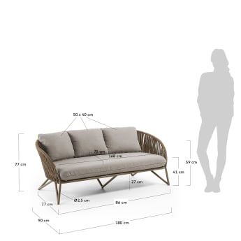 3 seater Branzie sofa in brown cord, 180 cm - sizes