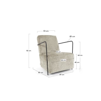 Gamer armchair in beige chenille and metal with black finish - sizes