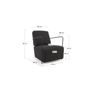 Gamer armchair in black shearling and metal with black finish - sizes