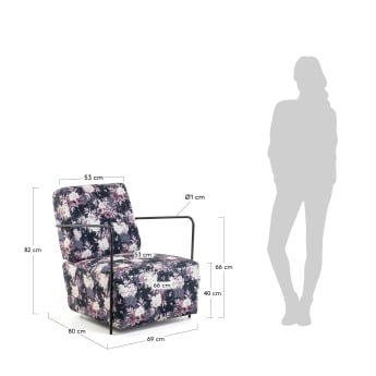 Gamer armchair with floral print and metal with black finish - sizes