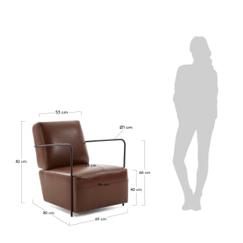 Gamer armchair in brown synthetic leather and metal with black finish - sizes