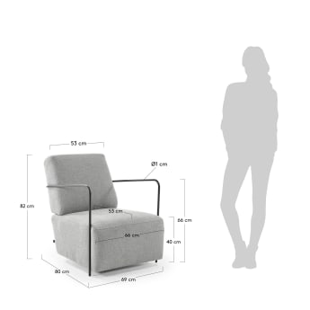 Gamer armchair in light grey and metal with black finish - sizes