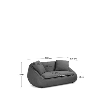Dark grey 2-seater Safira sofa 180 cm - sizes