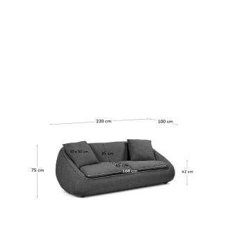 Safira 3-seater sofa in dark grey 220 cm - sizes